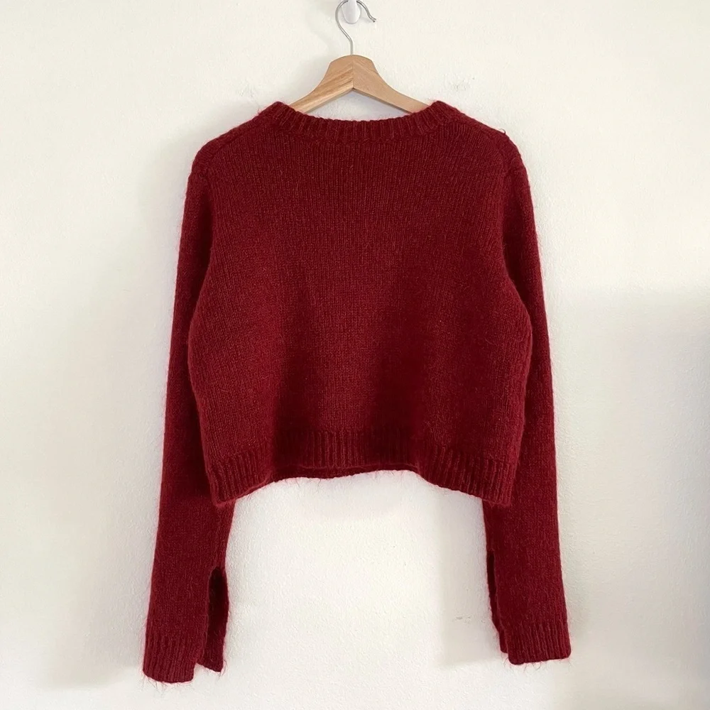 Cinq a Sept Issa Mohair Pullover Slit Cuff Sweater Pomegranate Red Medium